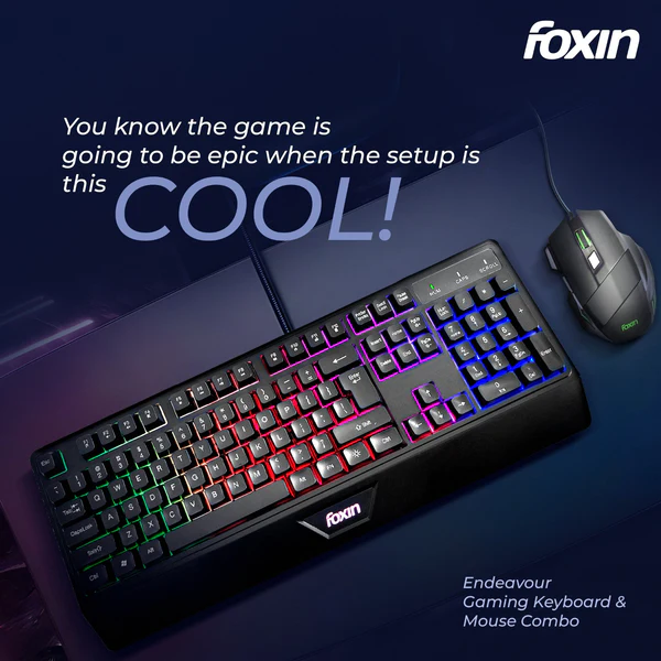 Foxin Endeavour Gaming Keyboard Mouse Combo Wired | Rainbow Backlight | Breathing LED Mouse with 3600 DPI | Membrane Keyboard